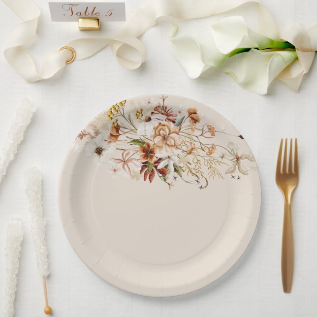 Wild Bloom Floral Bouquet Watercolor  Paper Plate (Wedding)