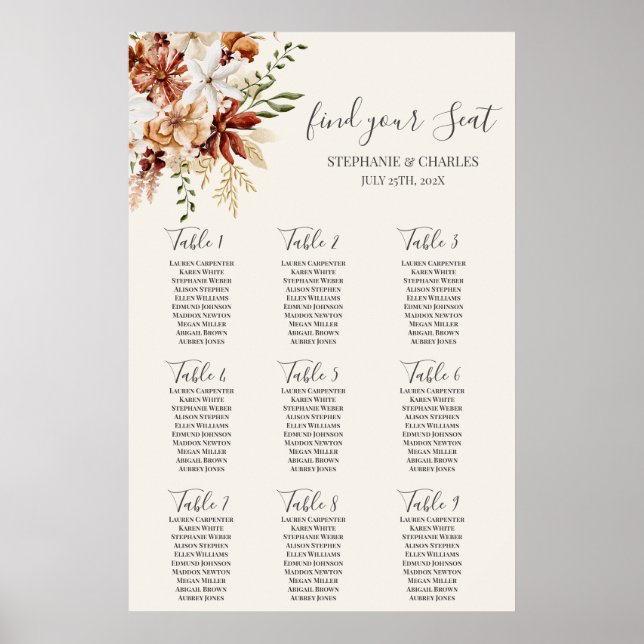 Wild Bloom Floral Wedding Seating Chart (Front)