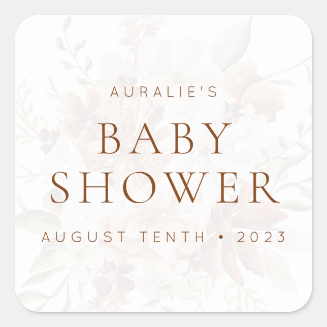 Wild Bloom Rustic Floral Invitation & Favour Square Sticker (Front)