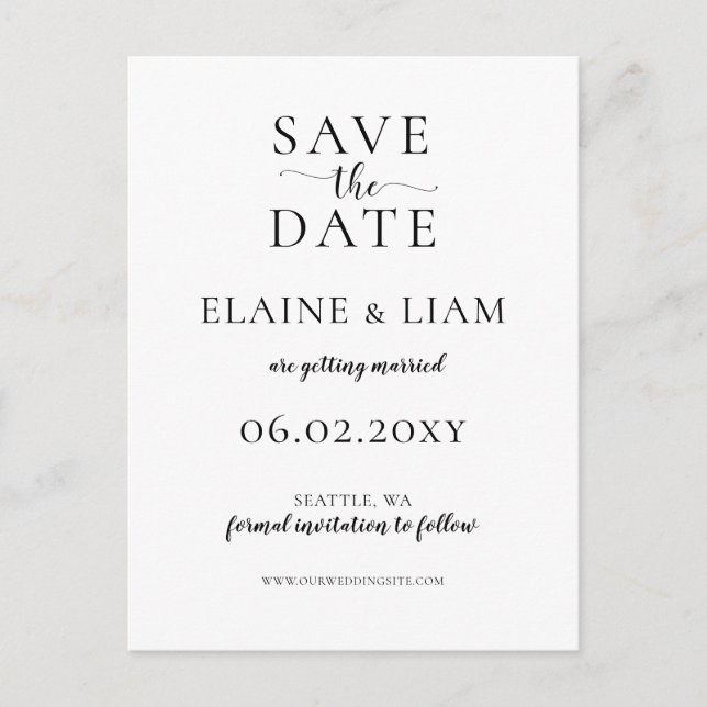 Wild Blossoms Black and White Calligraphy Wedding Announcement Postcard (Front)