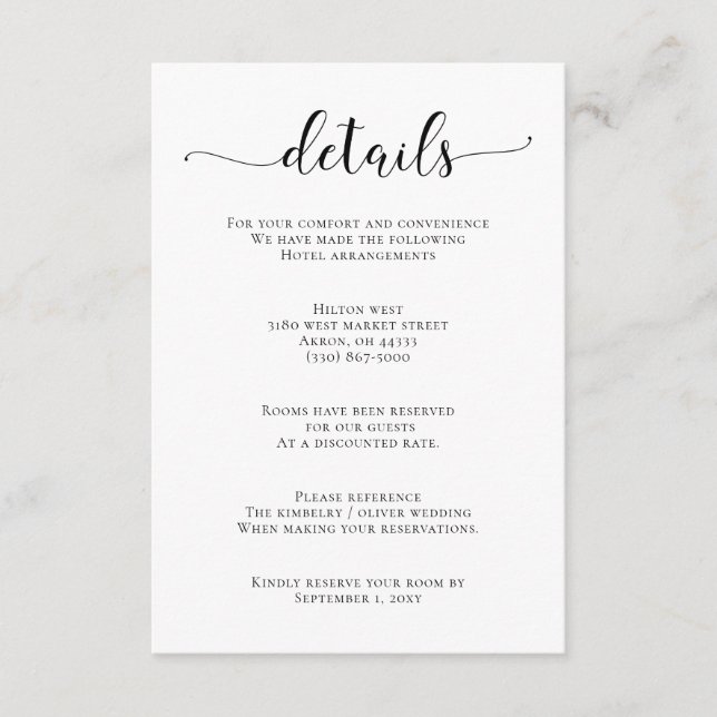 Wild Blossoms Black and White Calligraphy Wedding Enclosure Card (Front)