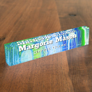 Wild Blue Acrylic Flow Art Desk Nameplate