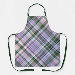Wild Blue Asters Blue, Pink, and Green Plaid Apron