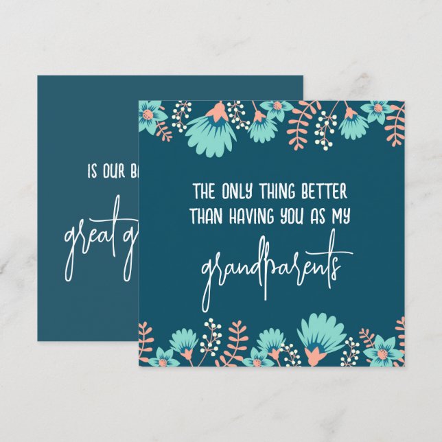 Wild Blue Floral Pregnancy Reveal to Grandparents  Announcement (Front/Back)