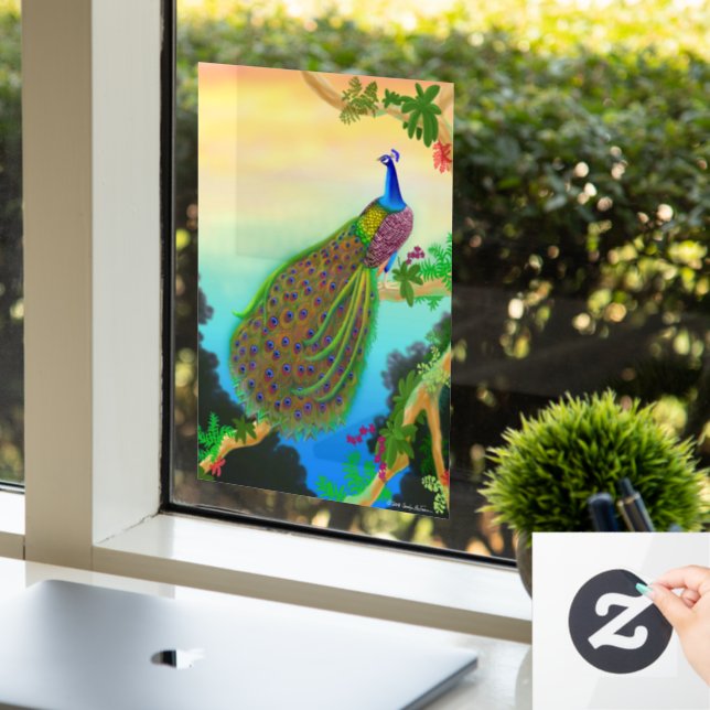 Wild Blue Indian Peacock Window Cling (Office)
