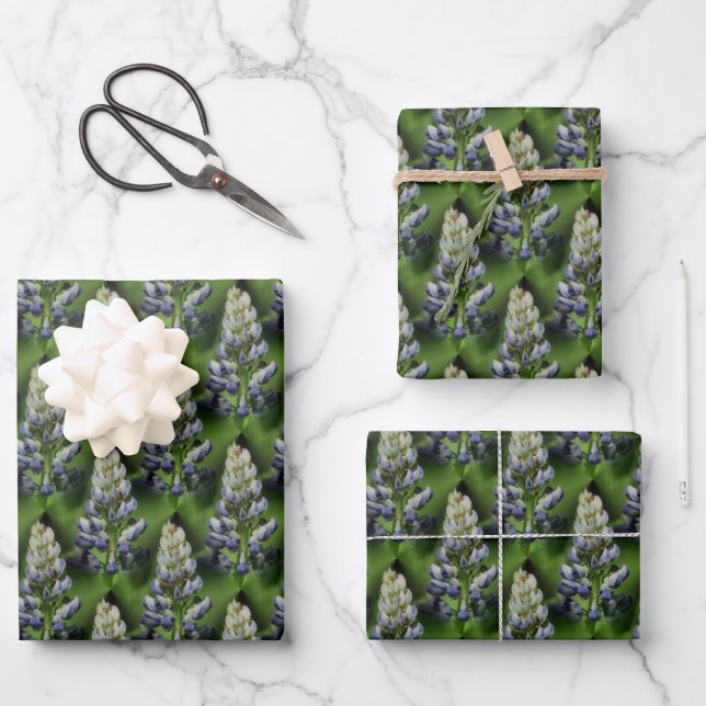 Wild Blue Lupine Flowers Nature Pattern  Wrapping Paper Sheet (Front)
