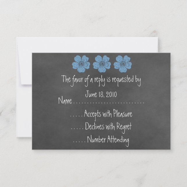 Wild Blue Roses Chalkboard RSVP Cards (Front)