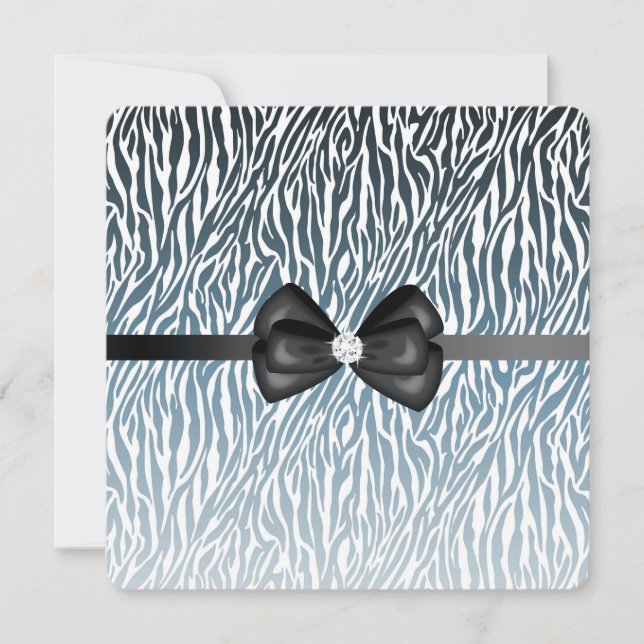 Wild Blue Zebra Print Bow Sweet Sixteen Invitation (Front)