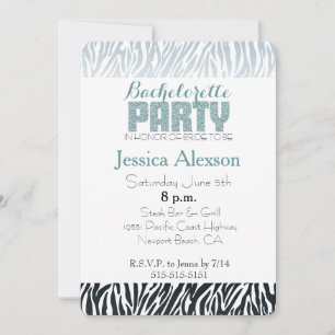 Wild Blue Zebra Print Ombre Bachelorette Invitation