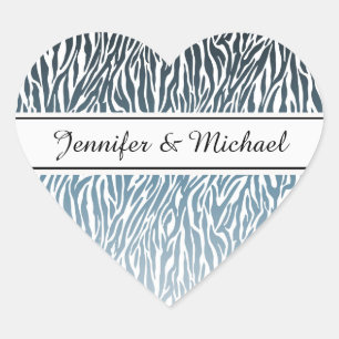 Wild Blue Zebra Print Ombre Heart Sticker