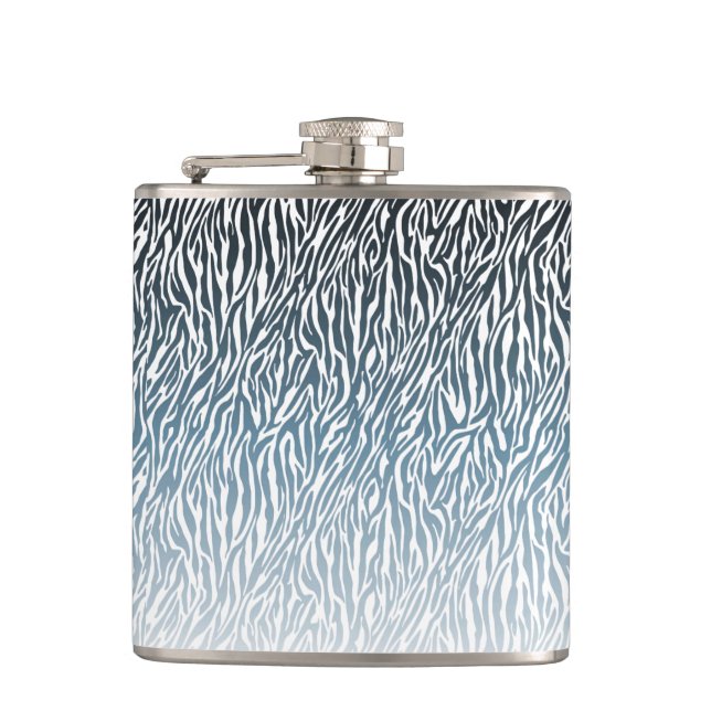Wild Blue Zebra Print Ombre Hip Flask (Front)