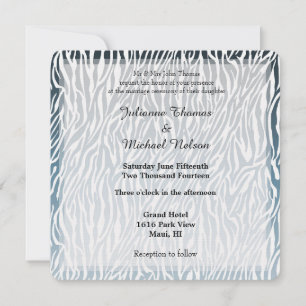 Wild Blue Zebra Print Wedding Invitation