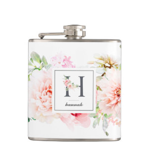 Wild Blush Botanical Letter H Monogram Hip Flask