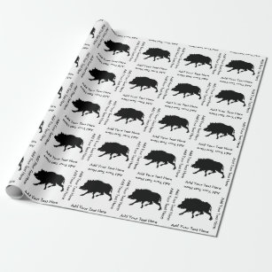 Wild Boar Black Silhouette Custom Text Wrapping Paper