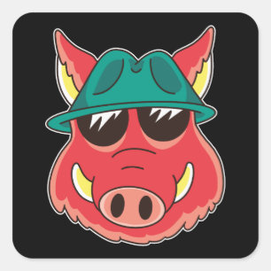 Wild Boar Cartoon Square Sticker