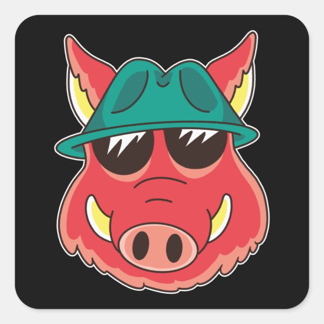 Wild Boar Cartoon Square Sticker (Front)