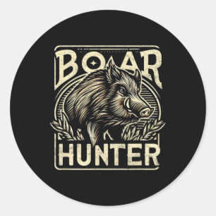 Wild Boar Cool Retro Hog Hunting Mens Vintage  Classic Round Sticker