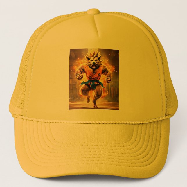 "Wild Boar Goku: High-Tech Fitness Fusion Cap" Trucker Hat (Front)