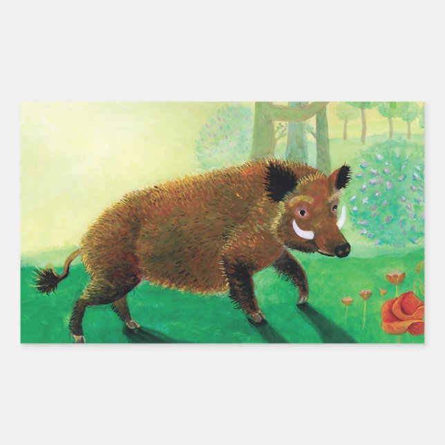 Wild Boar Illustration Rectangular Sticker (Front)