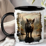 Wild Boar in Misty Forest Lake Mug<br><div class="desc">Start your day with the rugged charm of the Wild Boar in Misty Forest Lake Mug. This unique mug features a detailed image of a wild boar standing in a misty forest lake, with the serene landscape and soft light beautifully reflected in the water. Customised with your name, it adds...</div>