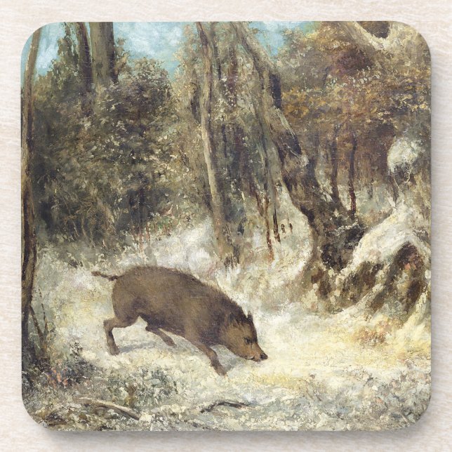 Wild Boar in the Snow, signed as Courbet (fake) Coaster (Front)