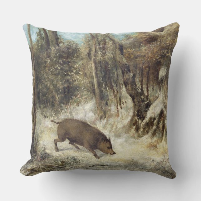 Wild Boar in the Snow, signed as Courbet (fake) Cushion (Front)