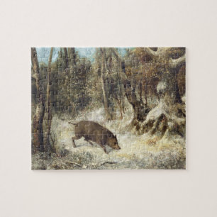 Wild Boar in the Snow, signed as Courbet (fake) Jigsaw Puzzle
