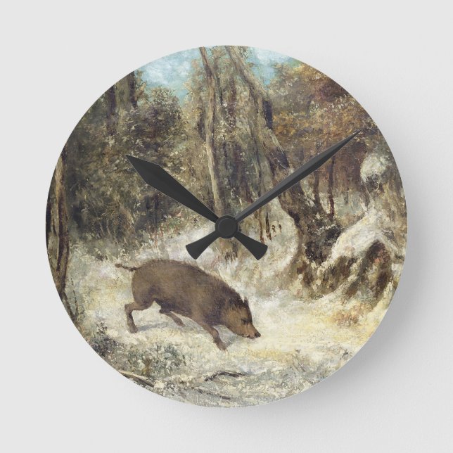 Wild Boar in the Snow, signed as Courbet (fake) Round Clock (Front)