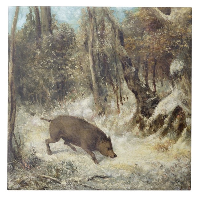 Wild Boar in the Snow, signed as Courbet (fake) Tile (Front)