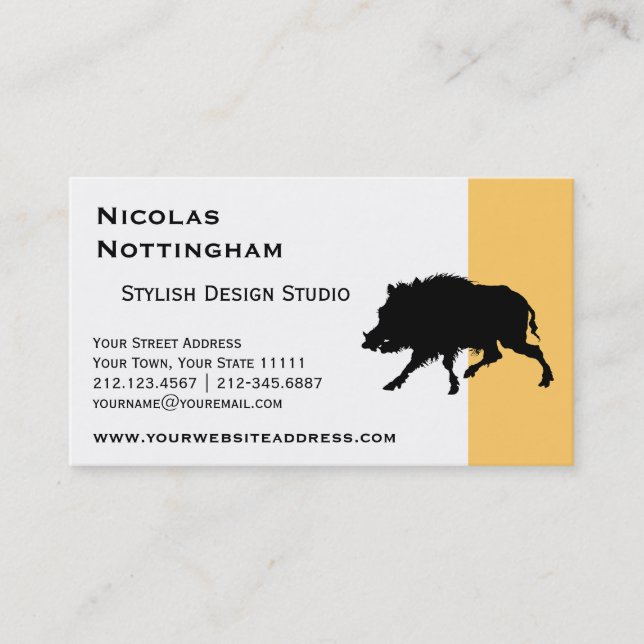 Wild Boar or Wild Pig Elegant Silhouette Business Card (Front)
