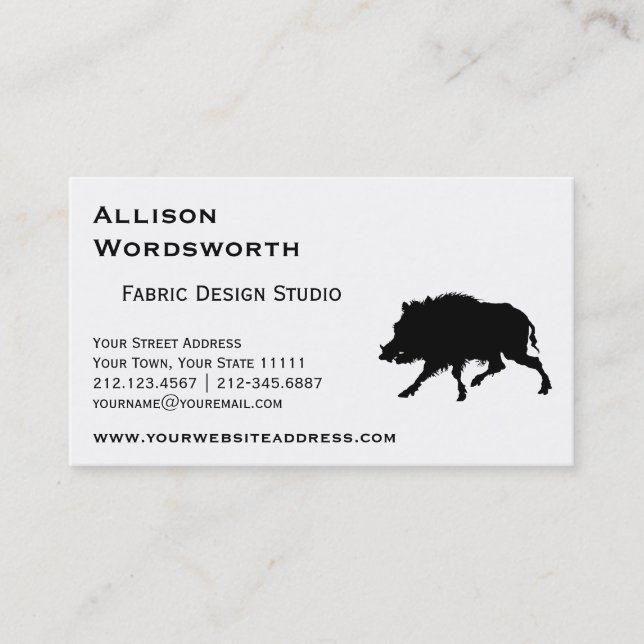 Wild Boar or Wild Pig Elegant Silhouette Business Card (Front)