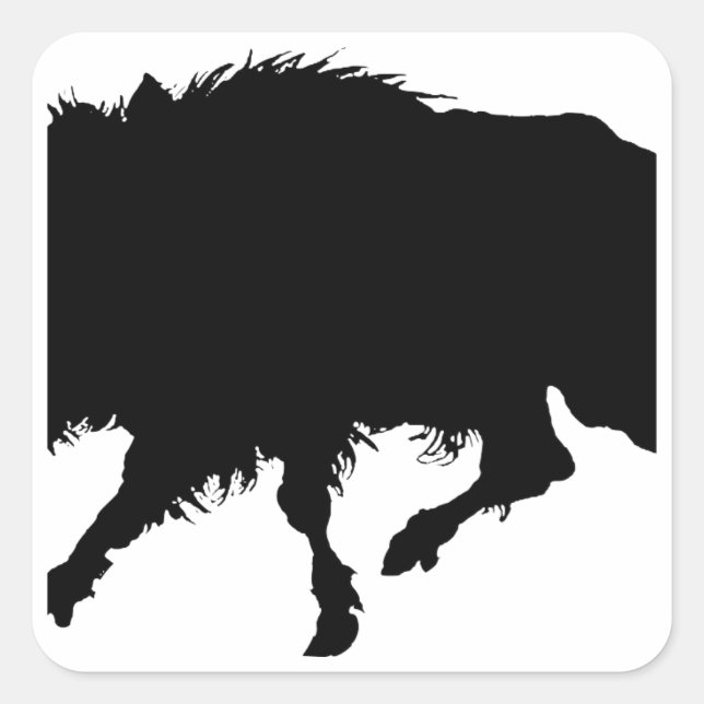 Wild Boar or Wild Pig Elegant Silhouette Square Sticker (Front)