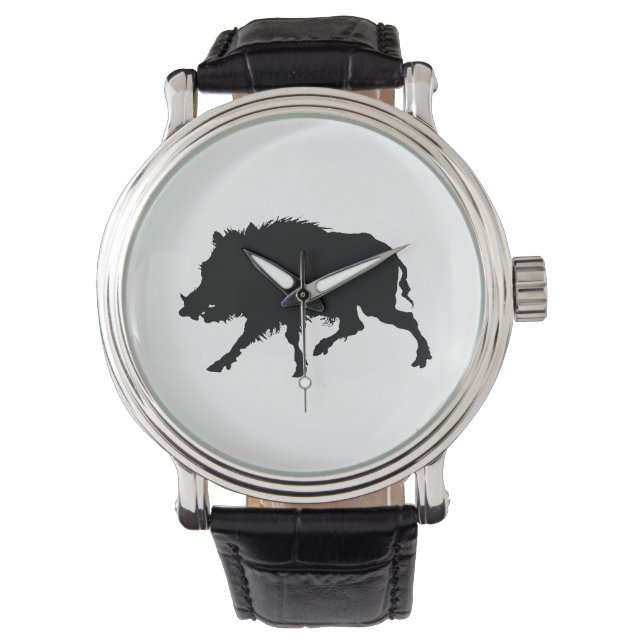 Wild Boar or Wild Pig Elegant Silhouette Watch (Front)