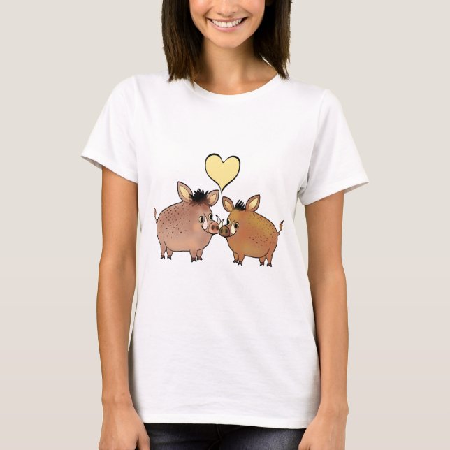 Wild boar pig love heart animal lover art T-Shirt (Front)