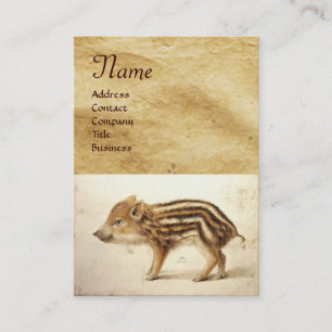 WILD BOAR PIGLET Animal Drawing Monogram Business Card