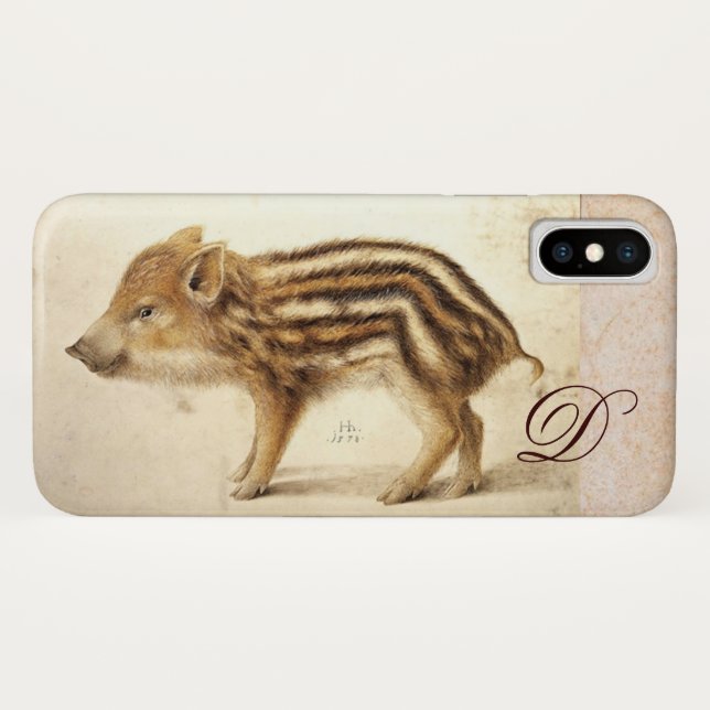 WILD BOAR PIGLET Animal Drawing Monogram Case-Mate iPhone Case (Back (Horizontal))