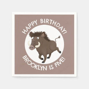 Wild boar razorback personalised cartoon birthday napkin