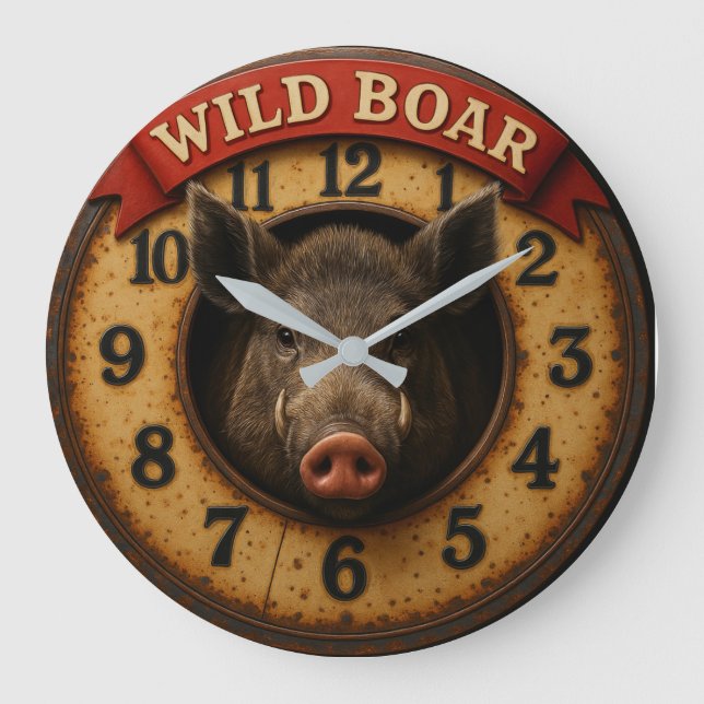 Wild boar  rustic hunting lodge woodland theme large clock (Front)