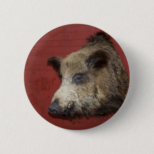 Wild Boar Trophy 6 Cm Round Badge