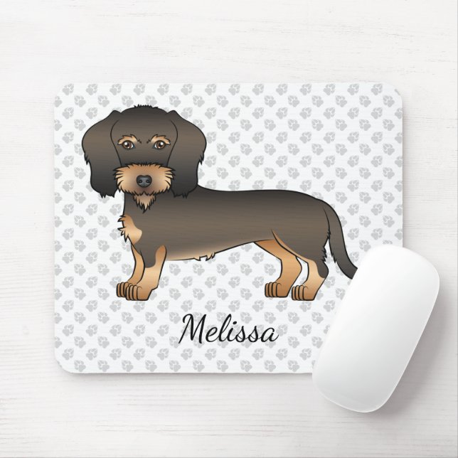 Wild Boar Wire Haired Dachshund Cartoon Dog & Name Mouse Mat (With Mouse)