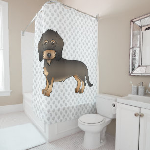 Wild Boar Wire Haired Dachshund Cartoon Dog & Paws Shower Curtain