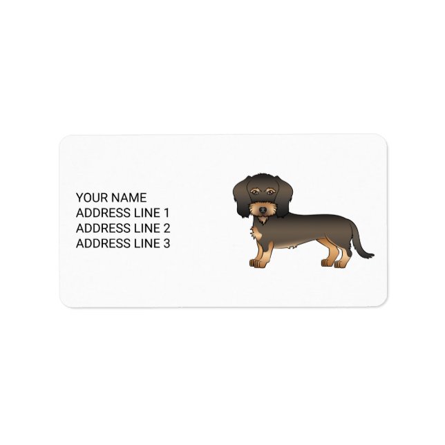 Wild Boar Wire Haired Dachshund Cartoon Dog & Text Label (Front)