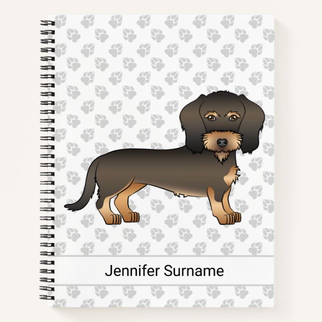 Wild Boar Wire Haired Dachshund Cartoon Dog & Text Notebook (Front)