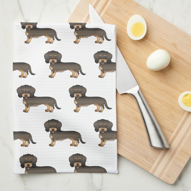 Wild Boar Wire Haired Dachshund Cute Dog Pattern Tea Towel (Quarter Fold)