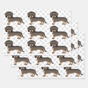 Wild Boar Wire Haired Dachshund Dog Pattern & Paws Wrapping Paper Sheet