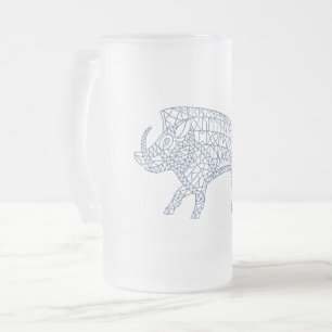 Wild Boar with Runes Frosted Glass Beer Mug