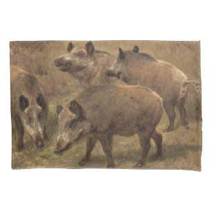 Wild Boars in a Grassy Landscape (by Rosa Bonheur) Pillowcase