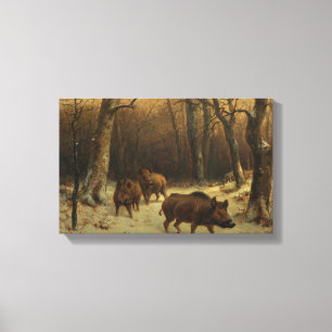 Wild Boars in the Snow (by Rosa Bonheur) Canvas Print