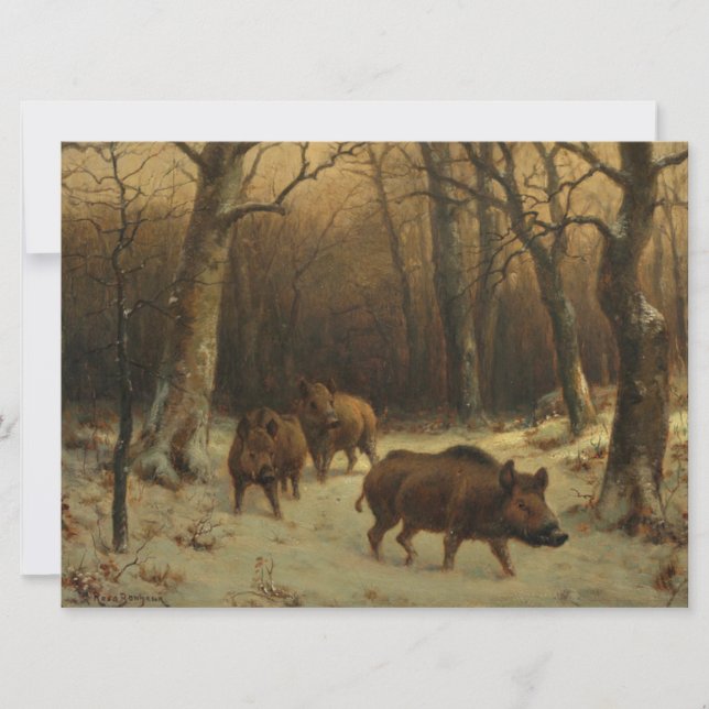 Wild Boars in the Snow (by Rosa Bonheur) Card (Front)