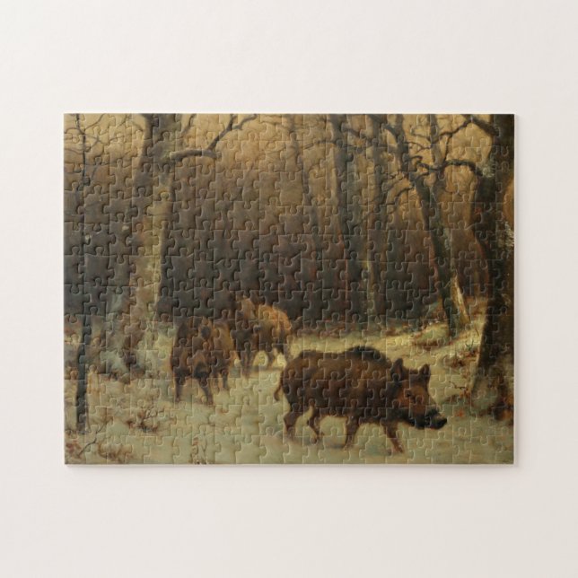 Wild Boars in the Snow (by Rosa Bonheur) Jigsaw Puzzle (Horizontal)